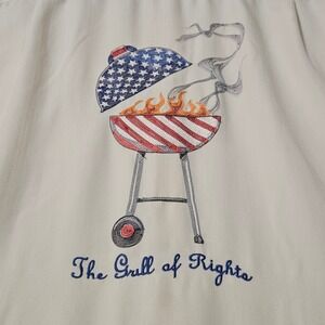 Caribbean Ivory Flag Grill of Rights Embroidered Herringbone Camp Shirt Large